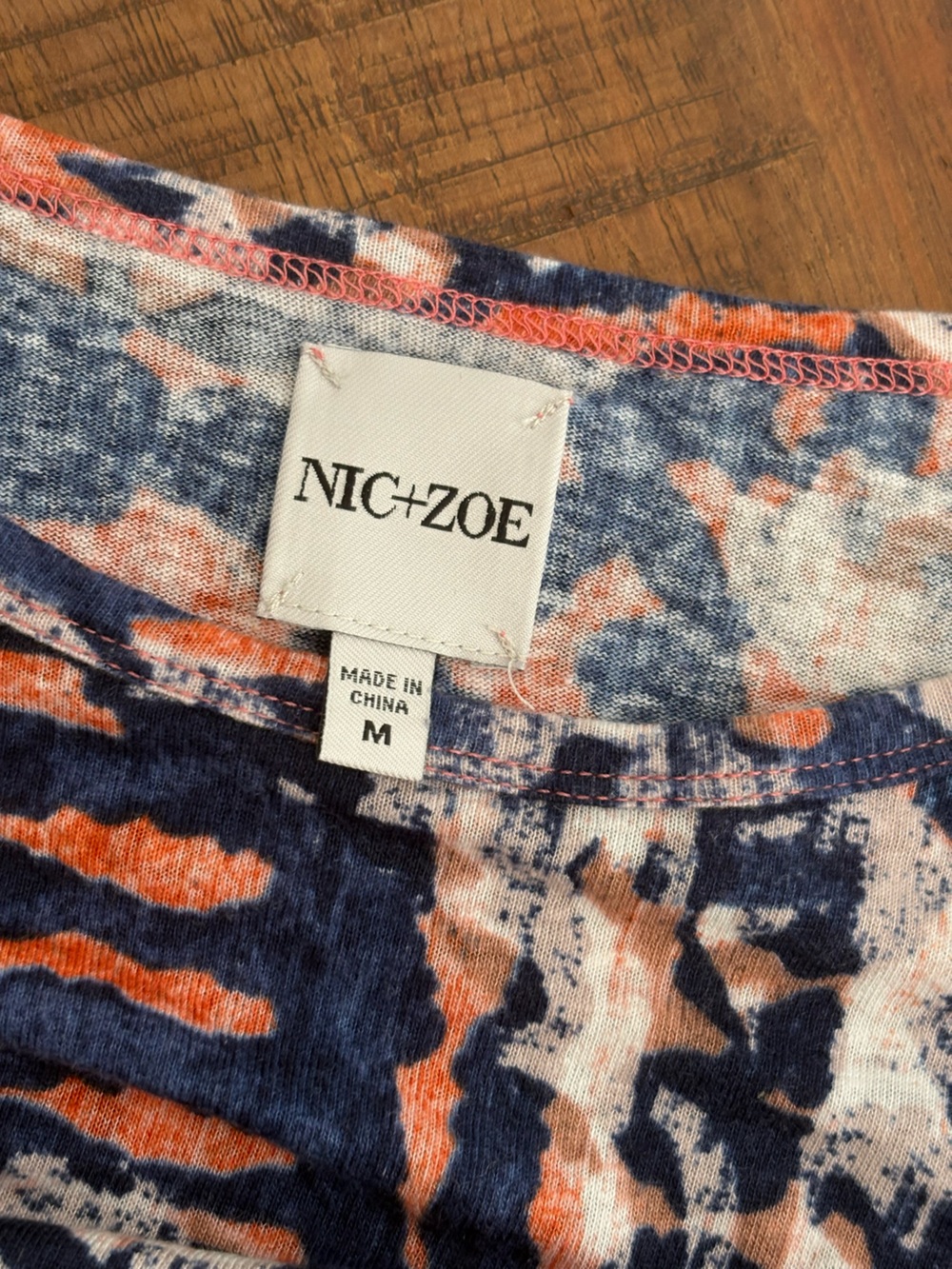 NIC+ZOE Navy, Coral & White Printed Bell-Sleeve Top Med - Picture 2 of 6